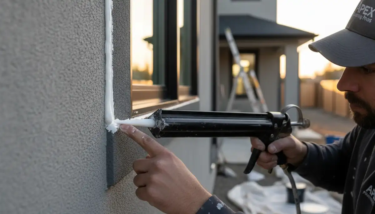 Professional caulking and sealing on Seattle home exterior by expert house painters