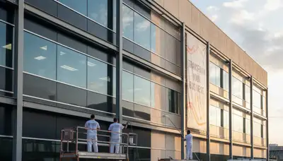Professional commercial painters coating Seattle WA building exterior for durable, weatherproof finish