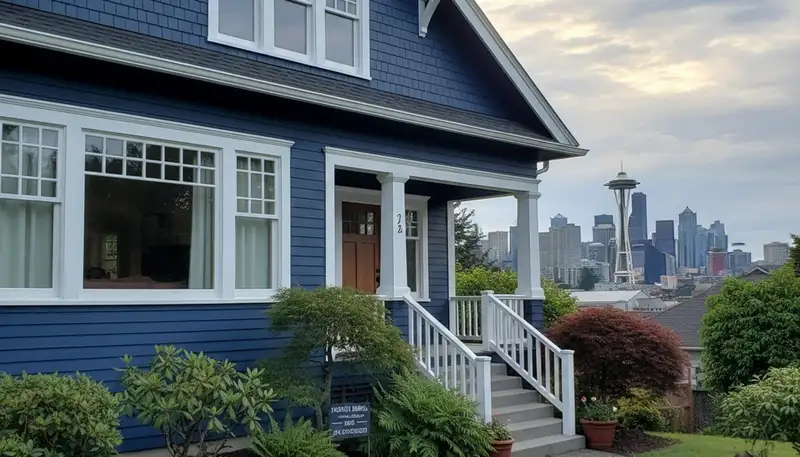 Freshly painted Seattle home exterior with smooth, weather-resistant finish by professional house painters