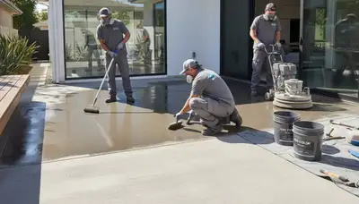 Professional concrete staining on Seattle, WA patio by expert house painters