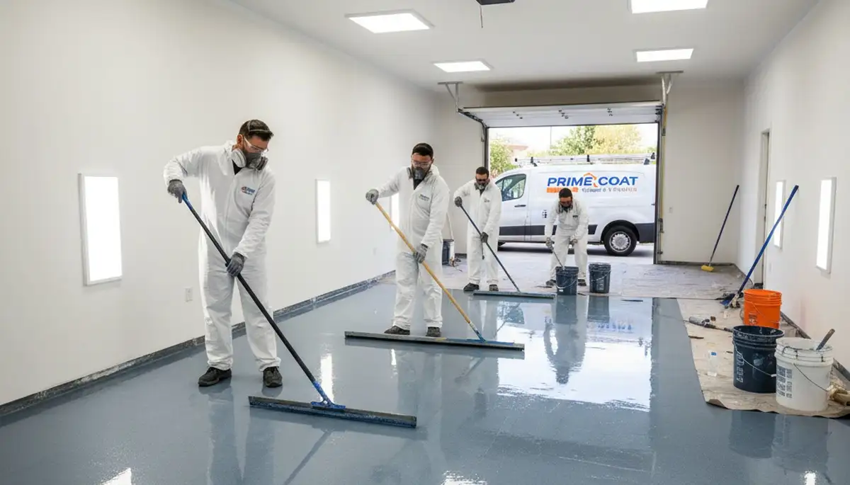 Professional epoxy floor coating installation in Seattle WA garage by expert painting contractors