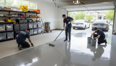 Epoxy garage floor coating applied by professional house painters in Seattle, WA for durable finish