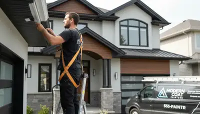 Professional gutter painting on a Seattle WA home by local house painters for weather protection