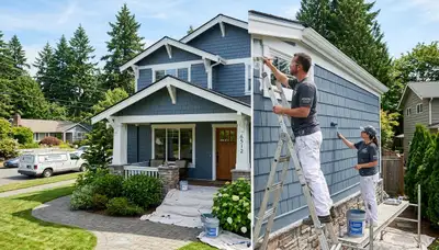 Professional house painters working on exterior home painting in Seattle, WA