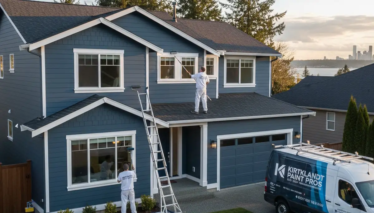 Professional house painters in Seattle WA applying exterior paint to a residential home facade