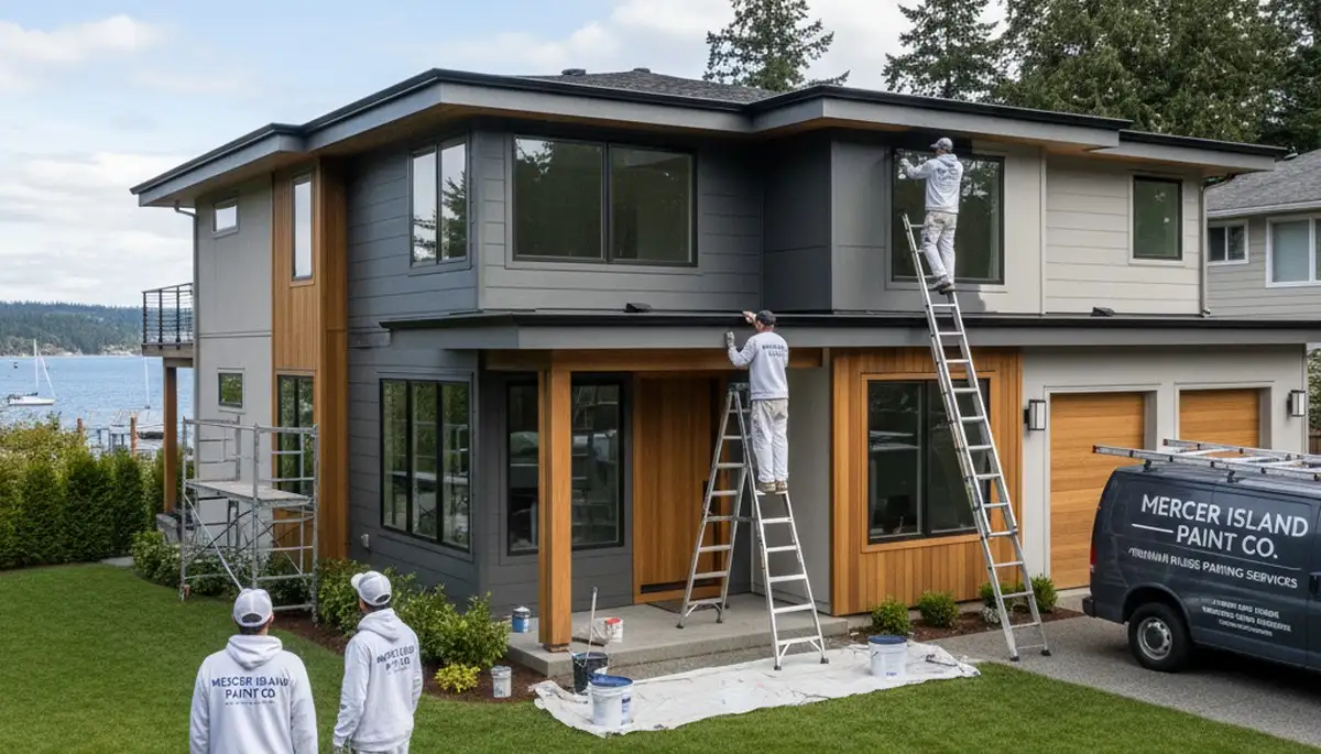 Professional house painters in Seattle WA applying fresh exterior paint to a residential home