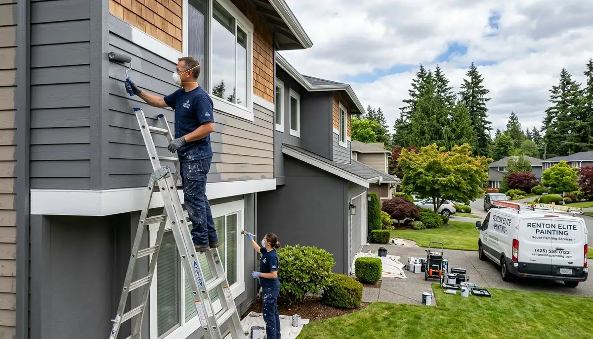 Professional house painters finishing exterior home painting in Seattle WA