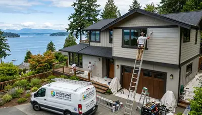 Professional house painters in Seattle WA applying fresh exterior paint to a residential home