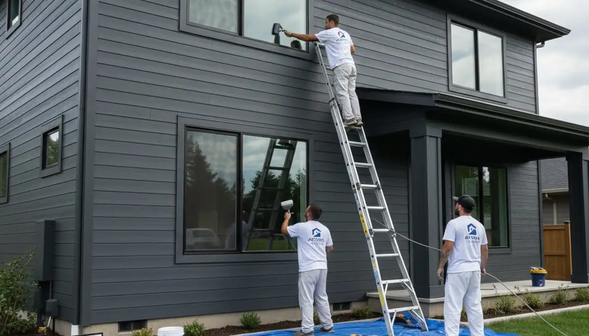 Professional siding painting on Seattle, WA home exterior by local house painters